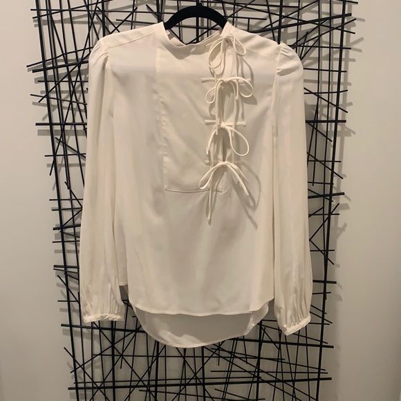 Tie-front Silk Top In Gardenia - Picture 2 of 5